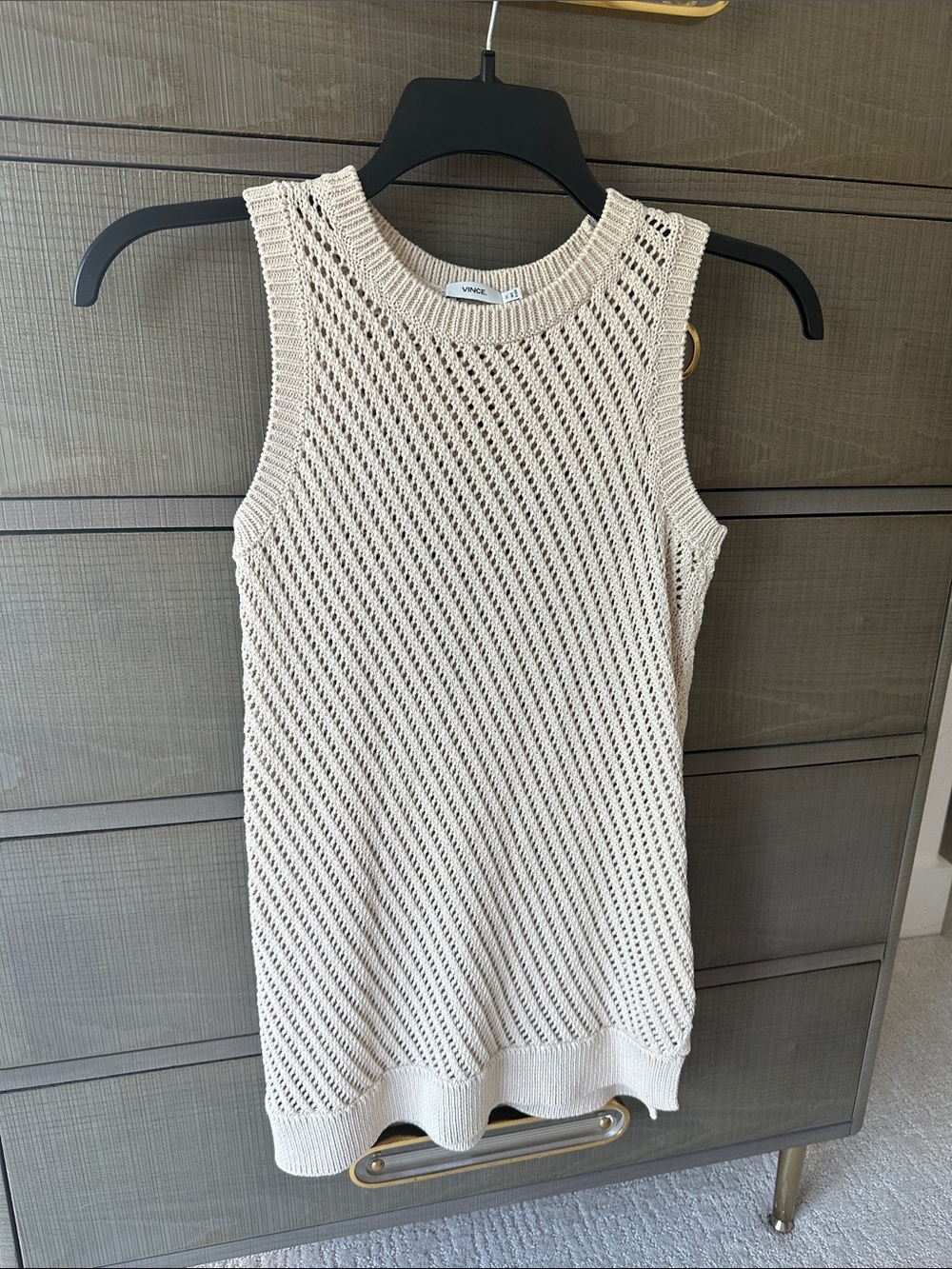Vince Open-Knit Sleeveless Tank in Cream